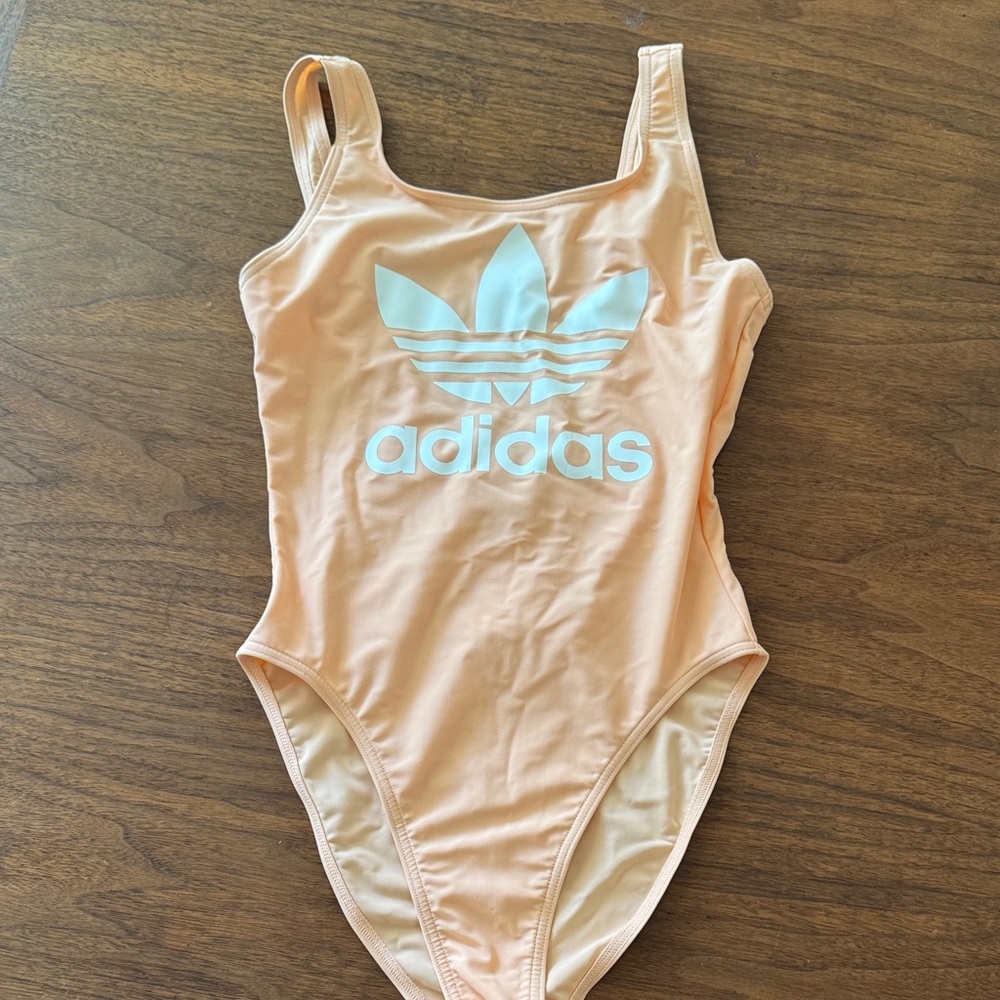 adidas Peach & White Trefoil One-Piece Swim